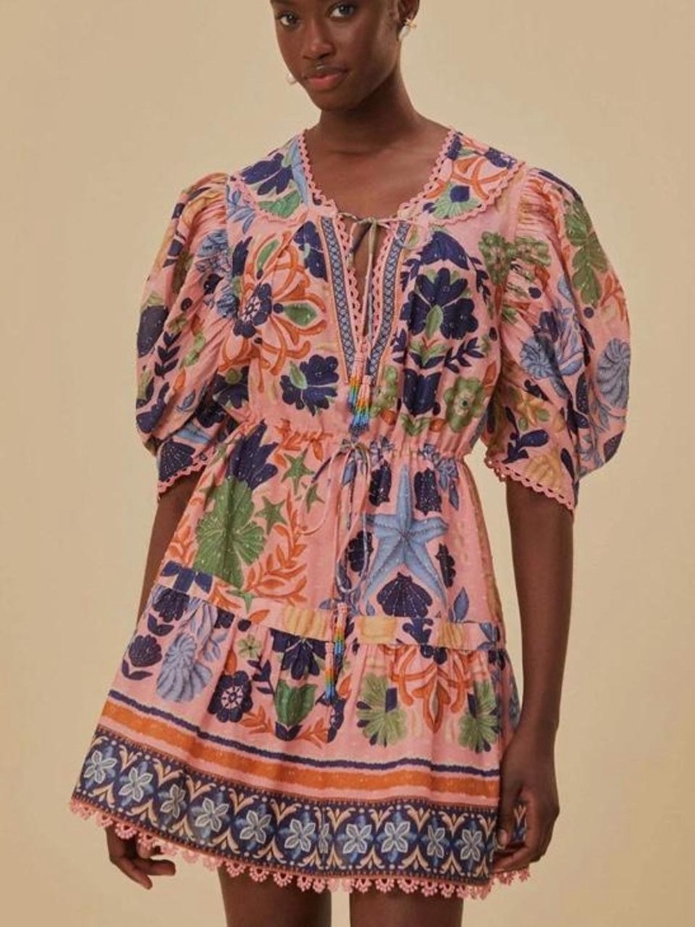 NWT FARM RIO Pink Seashell Tapestry Mini Dress